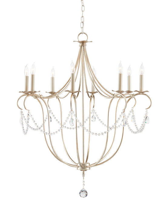 Currey and Company 9891 Eight Light Chandelier, Silver Leaf
