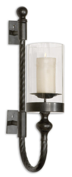 Uttermost 19476 Candle Sconce, Aged Black w/Red Rust