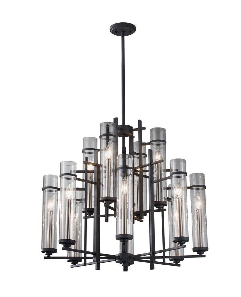 Generation Lighting F2629/8+4AF/BS 12 Light Chandelier, Antique Forged Iron / Brushed Steel