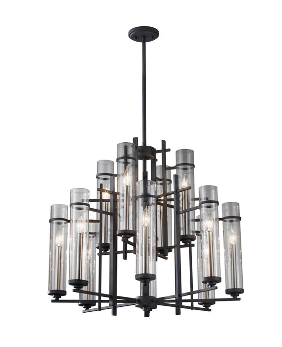 Generation Lighting F2629/8+4AF/BS 12 Light Chandelier, Antique Forged Iron / Brushed Steel