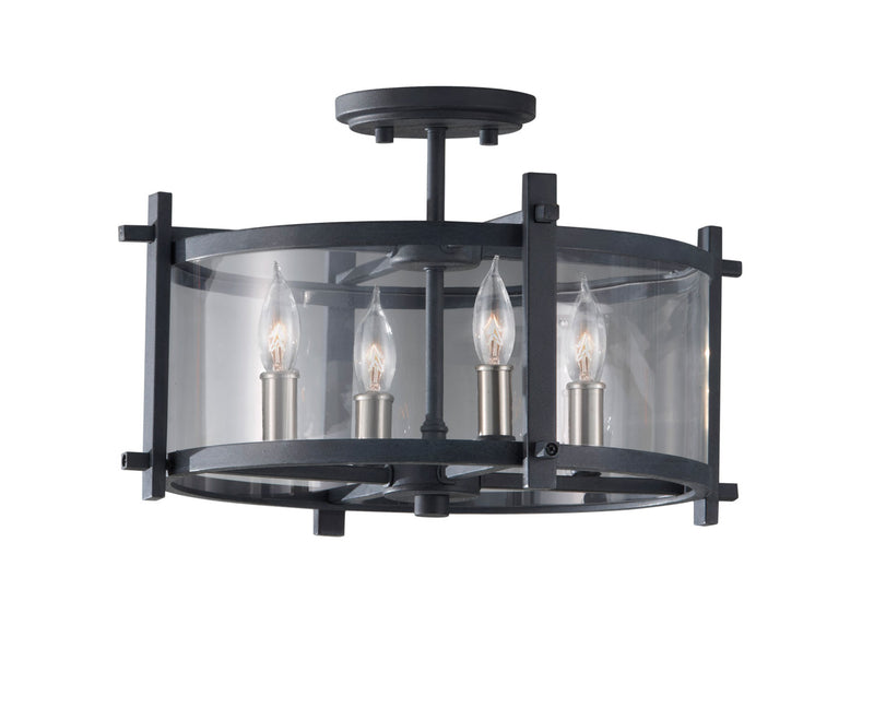 Generation Lighting SF292AF/BS Four Light Ceiling Fixture, Antique Forged Iron / Brushed Steel