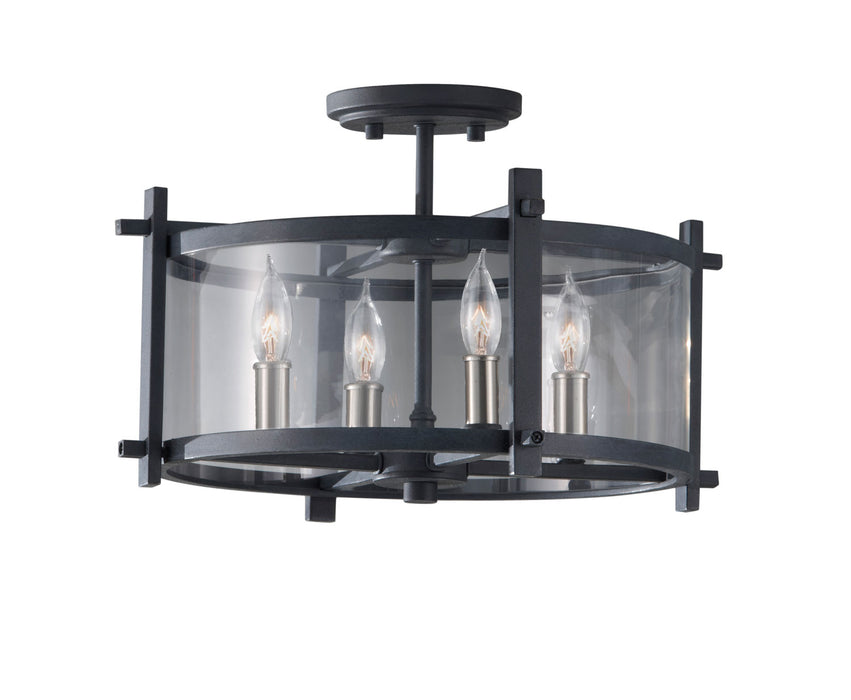Generation Lighting SF292AF/BS Four Light Ceiling Fixture, Antique Forged Iron / Brushed Steel