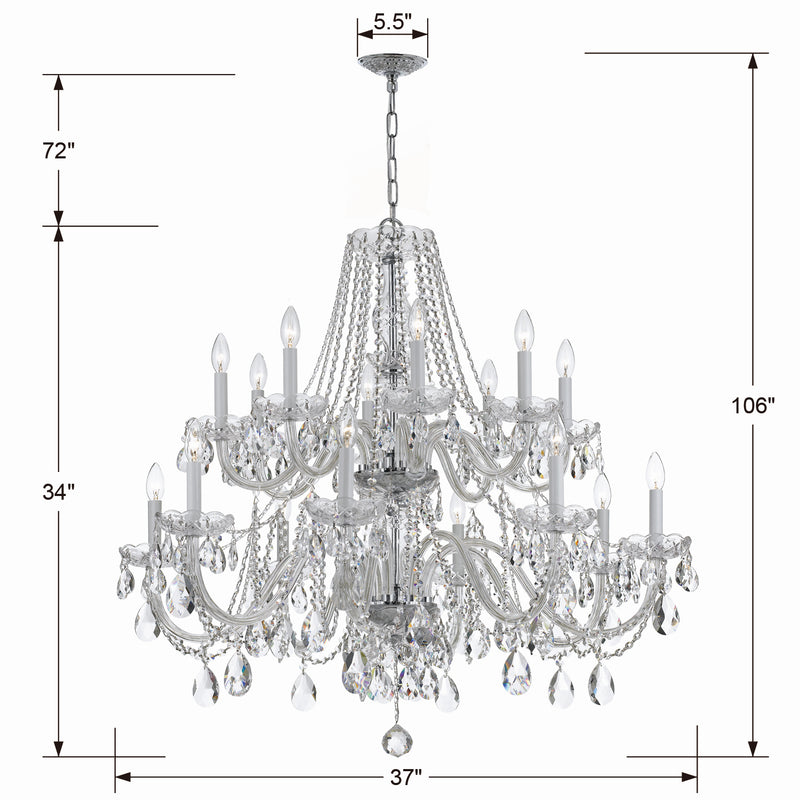Crystorama 1139-CH-CL-MWP 16 Light Chandelier, Polished Chrome