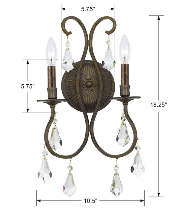 Crystorama 5012-EB-CL-MWP Two Light Wall Sconce, English Bronze