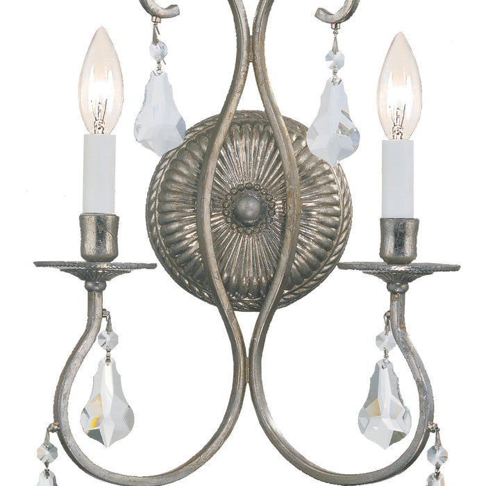 Crystorama 5012-OS-CL-MWP Two Light Wall Sconce, Olde Silver