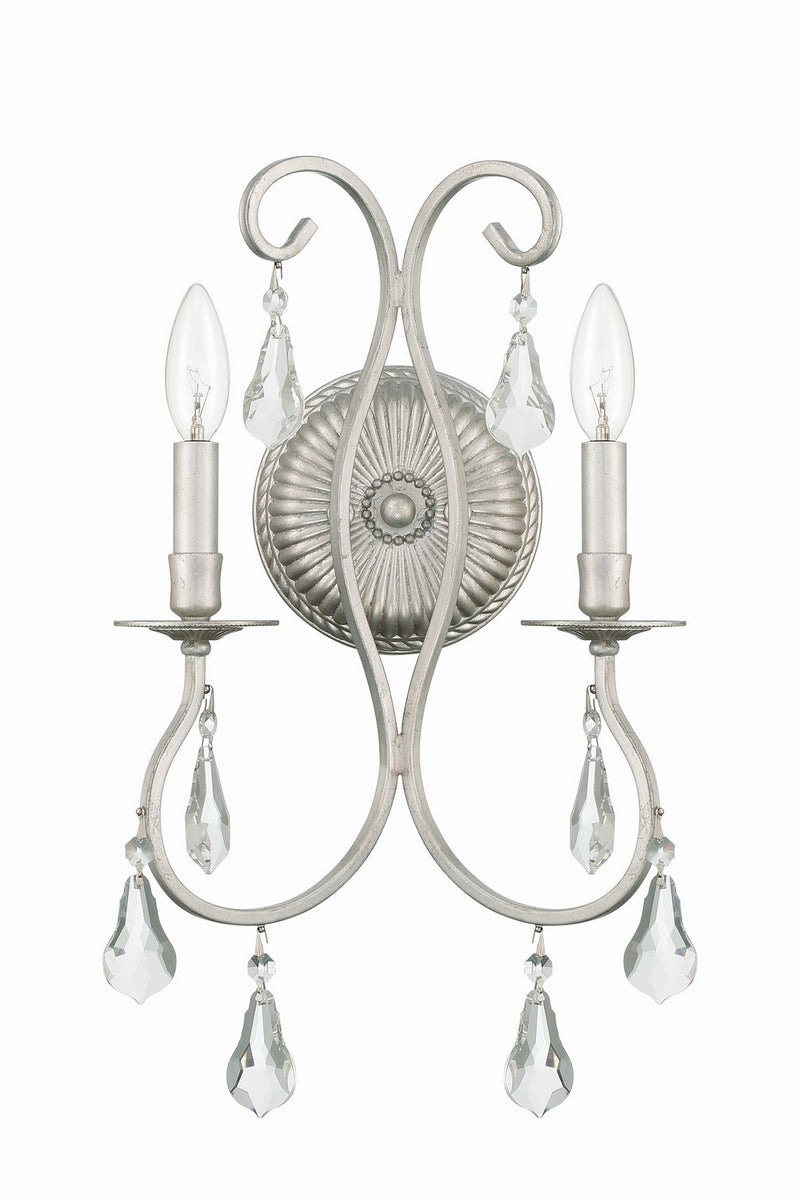 Crystorama 5012-OS-CL-MWP Two Light Wall Sconce, Olde Silver