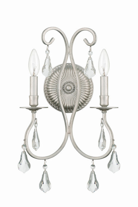 Crystorama 5012-OS-CL-MWP Two Light Wall Sconce, Olde Silver