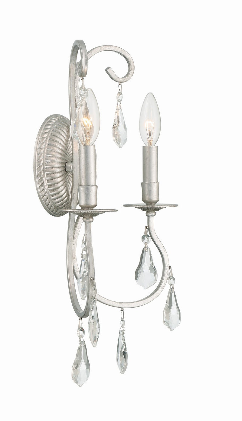 Crystorama 5012-OS-CL-MWP Two Light Wall Sconce, Olde Silver