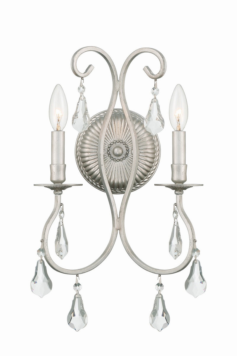 Crystorama 5012-OS-CL-MWP Two Light Wall Sconce, Olde Silver