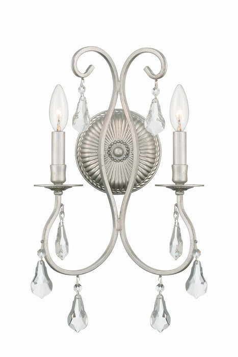 Crystorama 5012-OS-CL-MWP Two Light Wall Sconce, Olde Silver