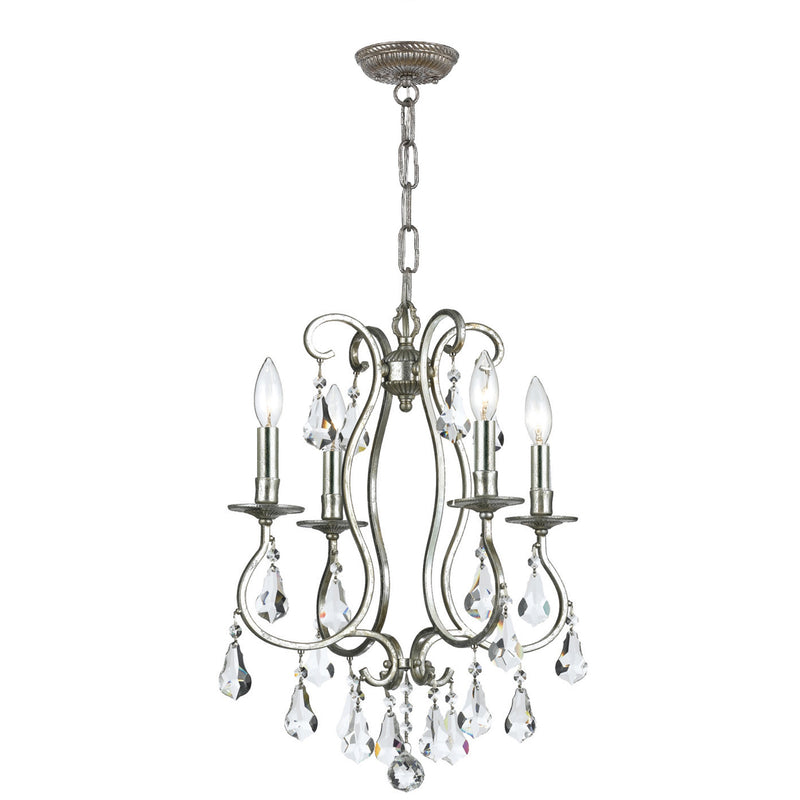Crystorama 5014-OS-CL-MWP Four Light Mini Chandelier, Olde Silver