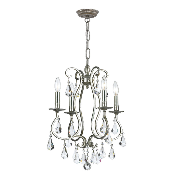 Crystorama 5014-OS-CL-MWP Four Light Mini Chandelier, Olde Silver