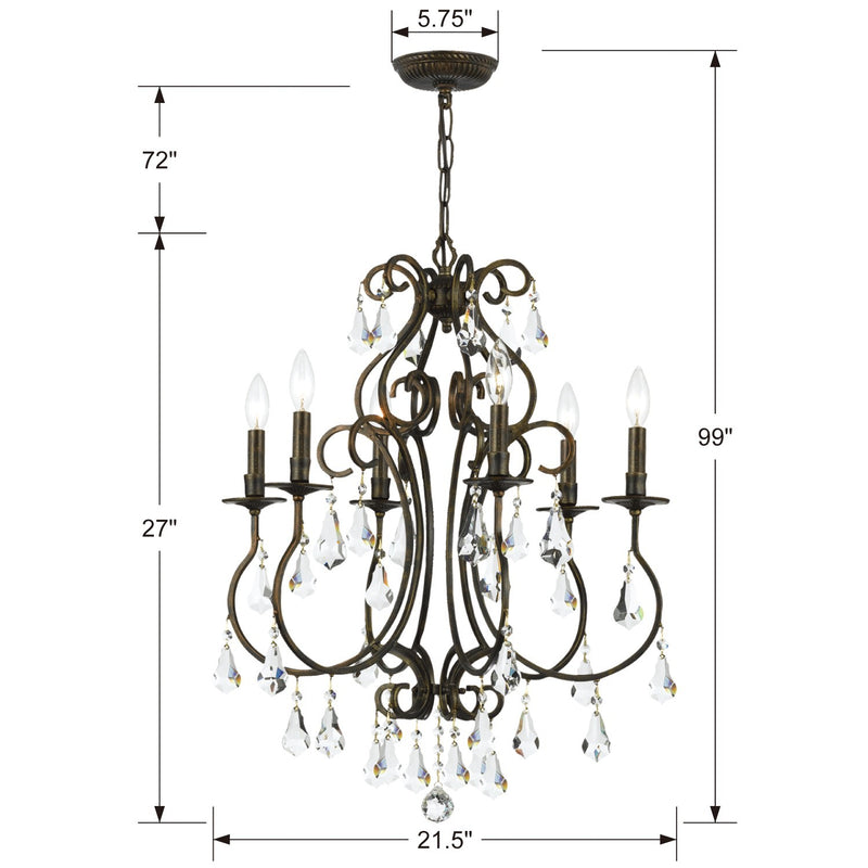 Crystorama 5016-EB-CL-MWP Six Light Chandelier, English Bronze