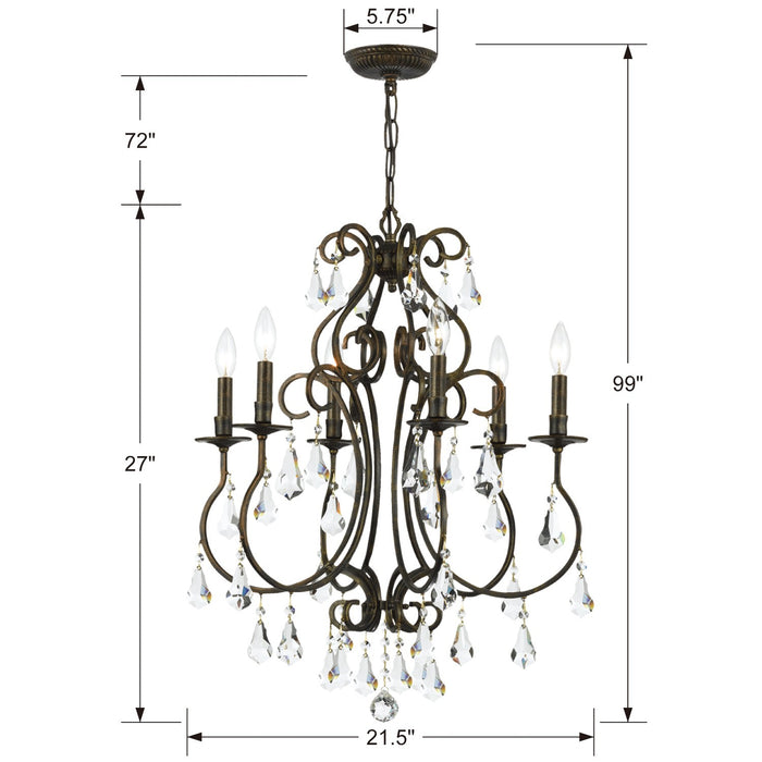 Crystorama 5016-EB-CL-MWP Six Light Chandelier, English Bronze