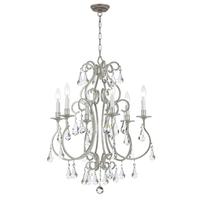 Crystorama 5016-OS-CL-MWP Six Light Chandelier, Olde Silver