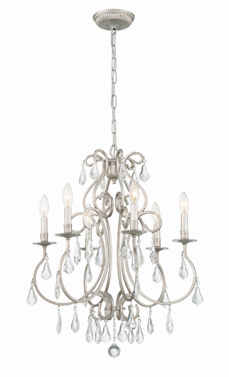 Crystorama 5016-OS-CL-MWP Six Light Chandelier, Olde Silver