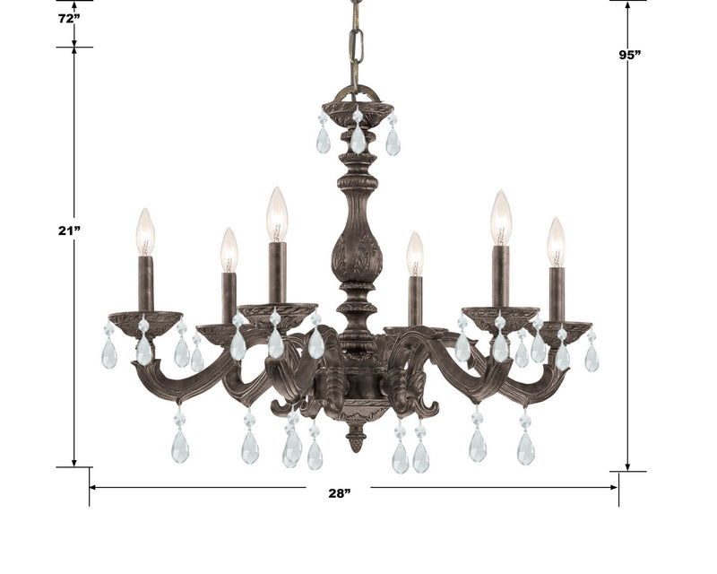 Crystorama 5036-VB-CL-MWP Six Light Chandelier, Venetian Bronze