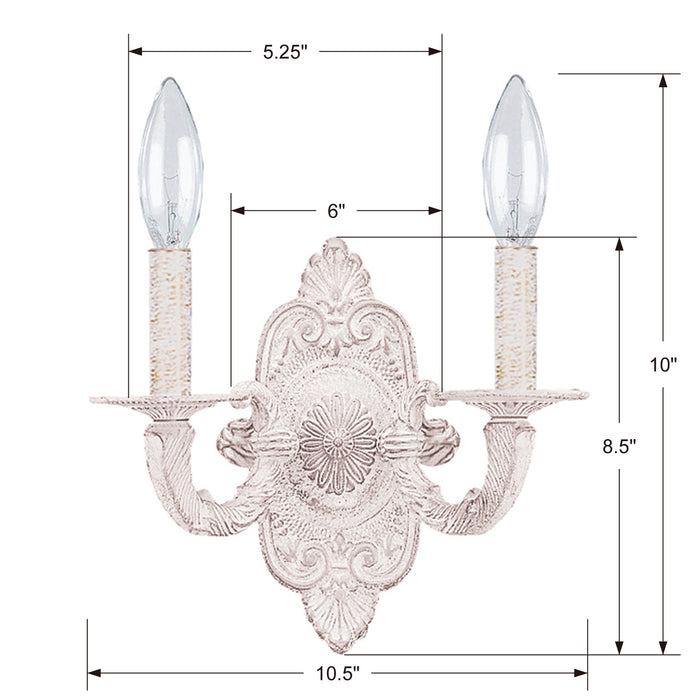 Crystorama 5122-AW Two Light Wall Sconce, Antique White