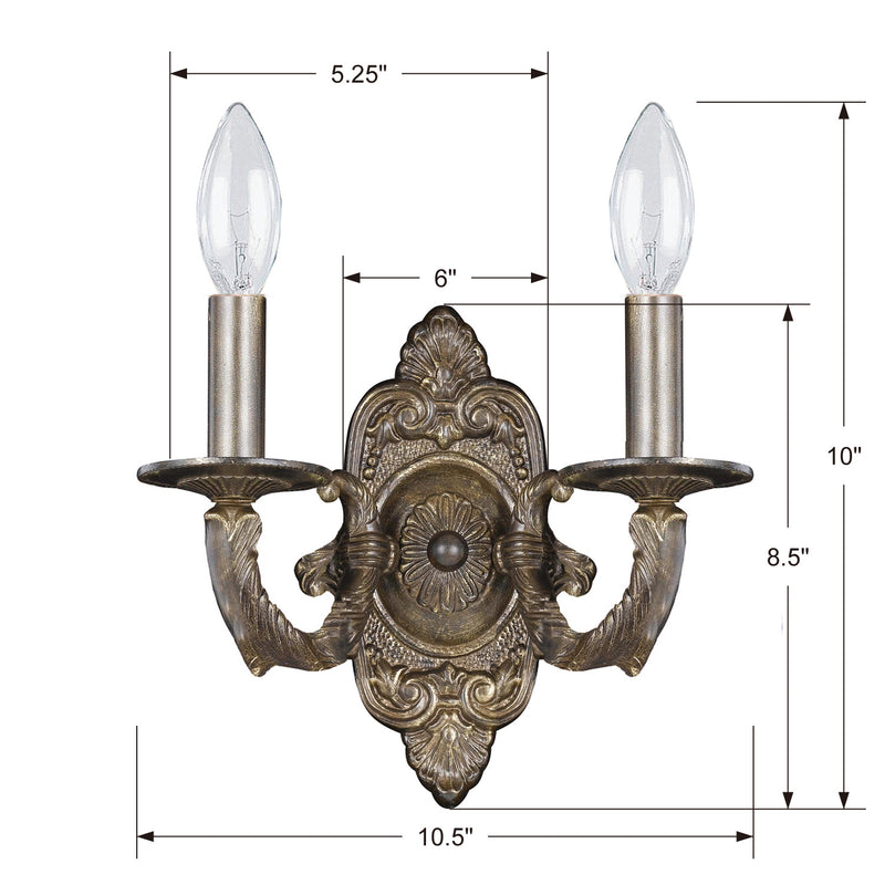 Crystorama 5122-VB Two Light Wall Sconce, Venetian Bronze
