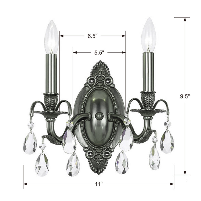 Crystorama 5562-PW-CL-MWP Two Light Wall Sconce, Pewter