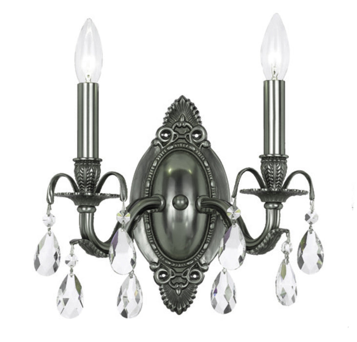 Crystorama 5562-PW-CL-SAQ Two Light Wall Sconce, Pewter