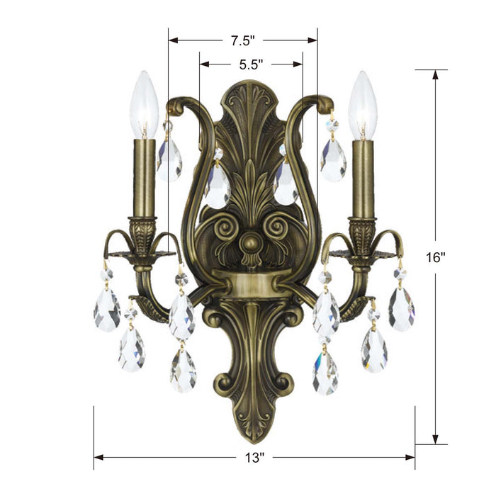 Crystorama 5563-AB-CL-S Two Light Wall Sconce, Antique Brass