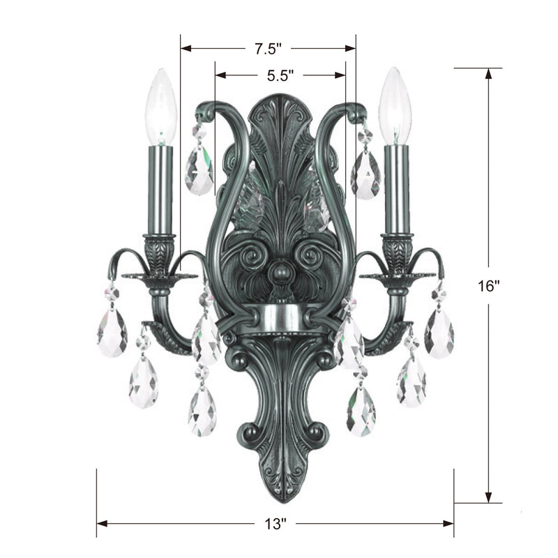 Crystorama 5563-PW-CL-MWP Two Light Wall Sconce, Pewter