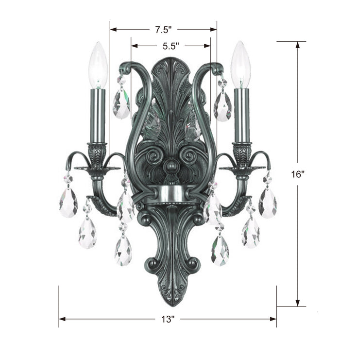 Crystorama 5563-PW-CL-MWP Two Light Wall Sconce, Pewter