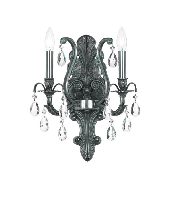 Crystorama 5563-PW-CL-SAQ Two Light Wall Sconce, Pewter