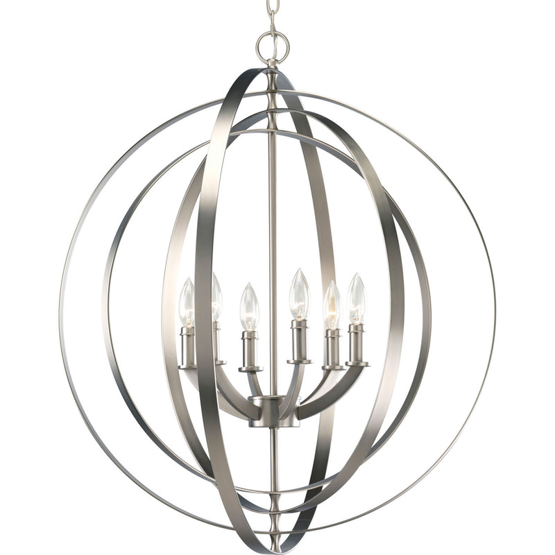 Progress Lighting P3889-126 Six Light Foyer Pendant, Burnished Silver