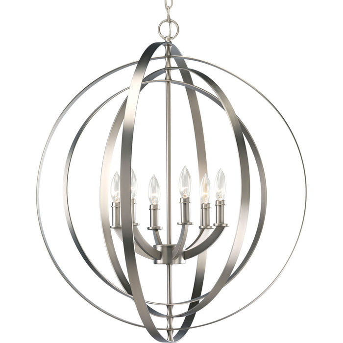 Progress Lighting P3889-126 Six Light Foyer Pendant, Burnished Silver