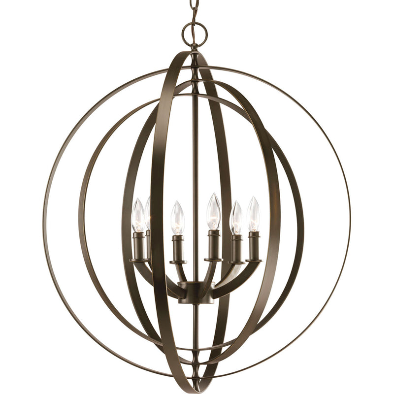 Progress Lighting P3889-20 Six Light Foyer Pendant, Antique Bronze