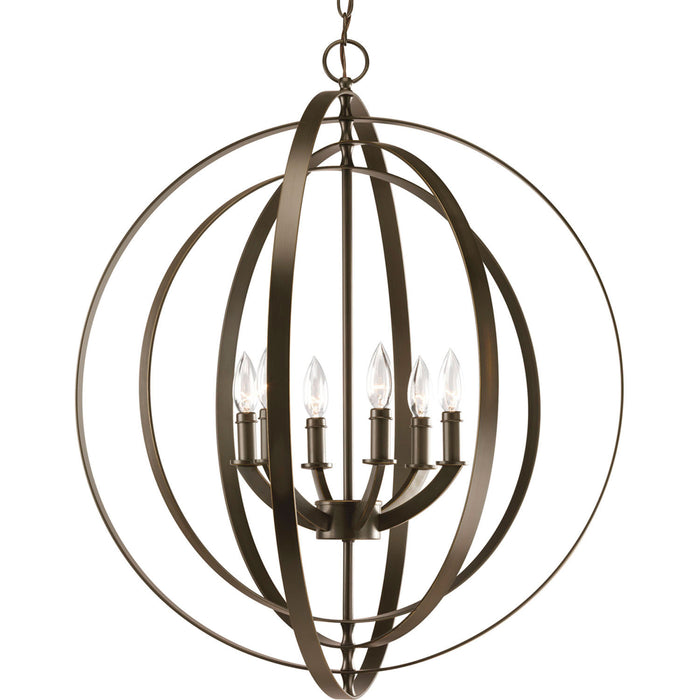 Progress Lighting P3889-20 Six Light Foyer Pendant, Antique Bronze
