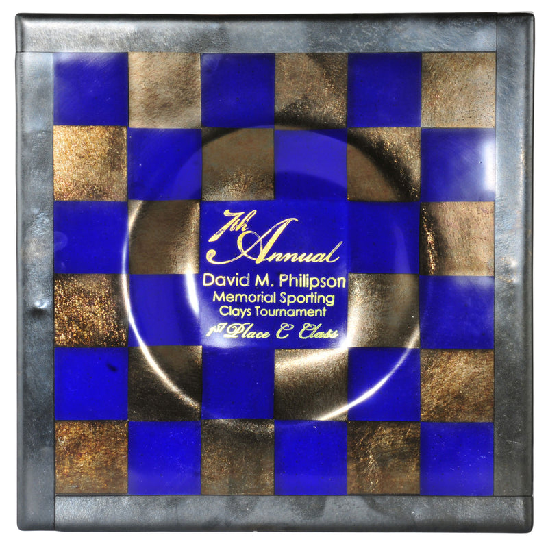 Meyda Tiffany 118624 Personalized Plate, Gold Irid/Silver Irid/Blue