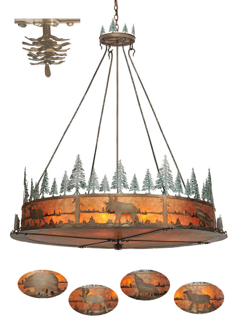 Meyda Tiffany 99768 Nine Light Inverted Pendant, Antique Copper/Green Trees
