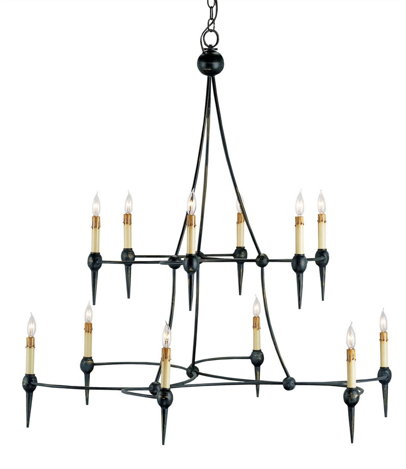 Currey and Company 9157 12 Light Chandelier, French Black