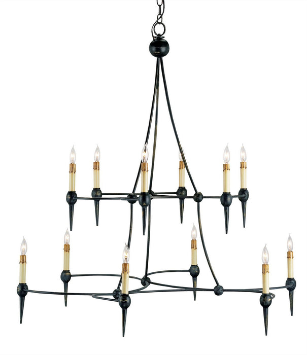 Currey and Company 9157 12 Light Chandelier, French Black