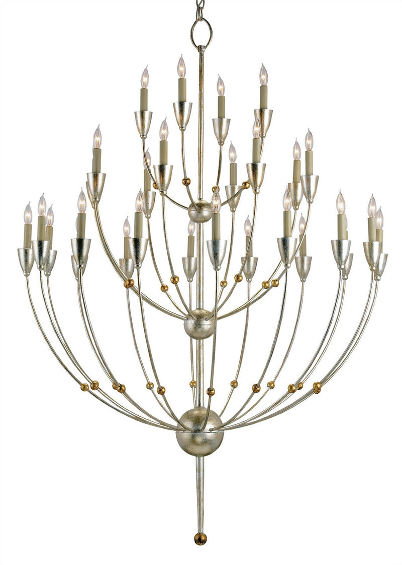 Currey and Company 9159 28 Light Chandelier, Silver Granello/Gold Leaf