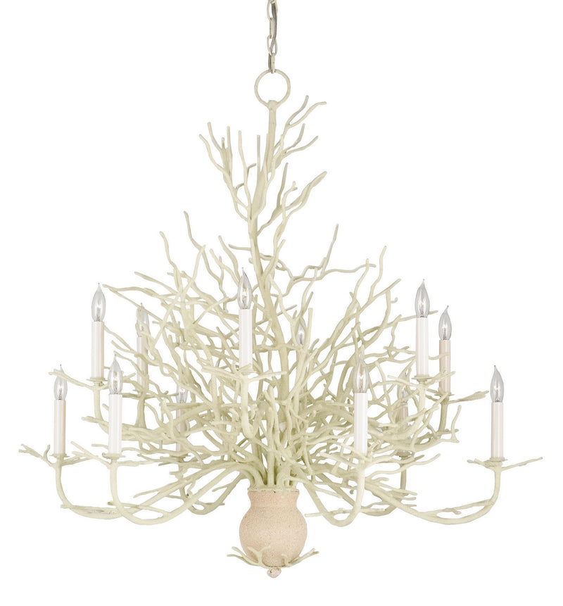 Currey and Company 9188 12 Light Chandelier, White Coral/Natural Sand