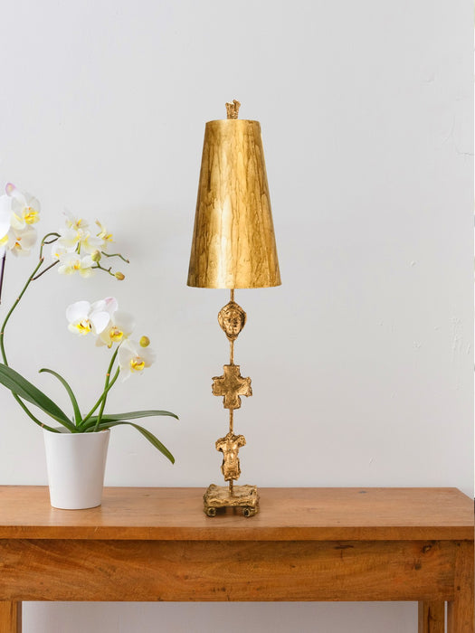Lucas + McKearn TA1013 One Light Buffet Lamp, Curvy Black/Taupe Metal W/Gold Leaf/Blossom