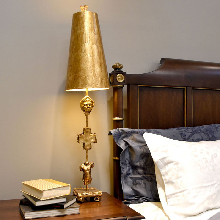 Lucas + McKearn TA1013 One Light Buffet Lamp, Curvy Black/Taupe Metal W/Gold Leaf/Blossom