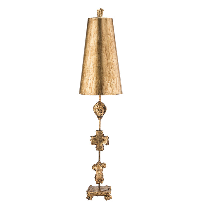Lucas + McKearn TA1013 One Light Buffet Lamp, Curvy Black/Taupe Metal W/Gold Leaf/Blossom