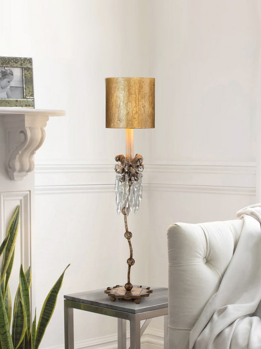 Lucas + McKearn TA1060 One Light Table Lamp, Hand-Painted Beige Patina W/Cut-Glass Crystals