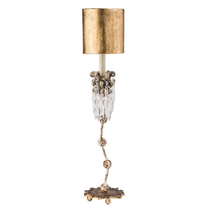 Lucas + McKearn TA1060 One Light Table Lamp, Hand-Painted Beige Patina W/Cut-Glass Crystals