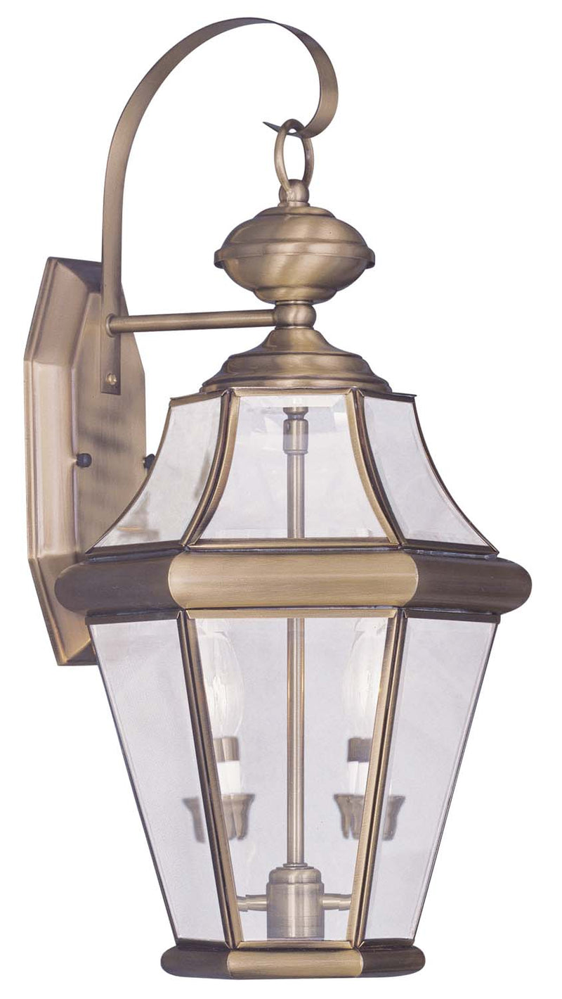 Livex Lighting 2261-01 Two Light Outdoor Wall Lantern, Antique Brass