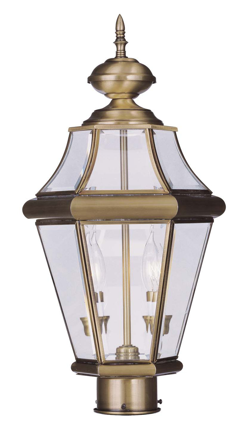 Livex Lighting 2264-01 Two Light Outdoor Post Lantern, Antique Brass