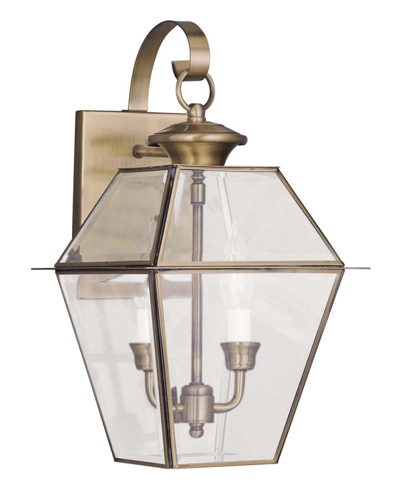 Livex Lighting 2281-01 Two Light Outdoor Wall Lantern, Antique Brass