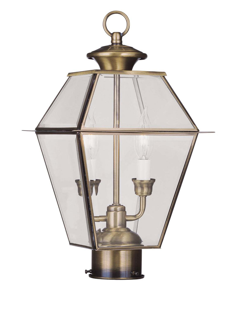 Livex Lighting 2284-01 Two Light Outdoor Post Lantern, Antique Brass