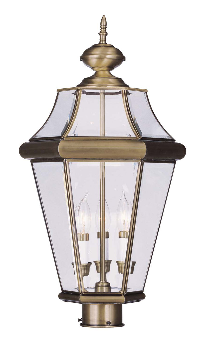 Livex Lighting 2364-01 Three Light Post-Top Lanterm, Antique Brass