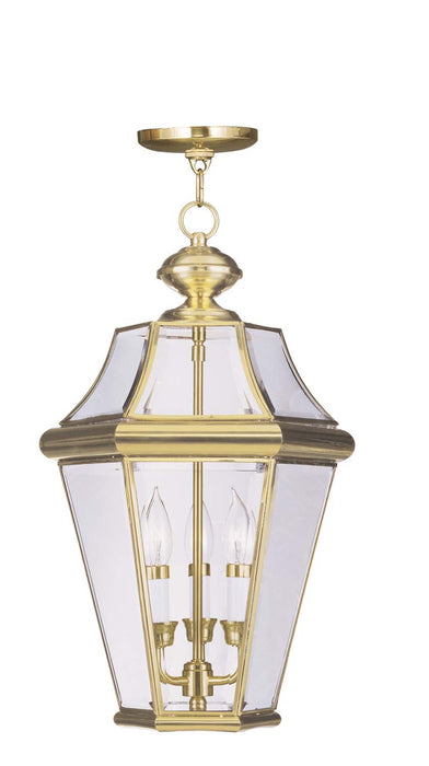 Livex Lighting 2365-02 Three Light Outdoor Pendant, Polished Brass